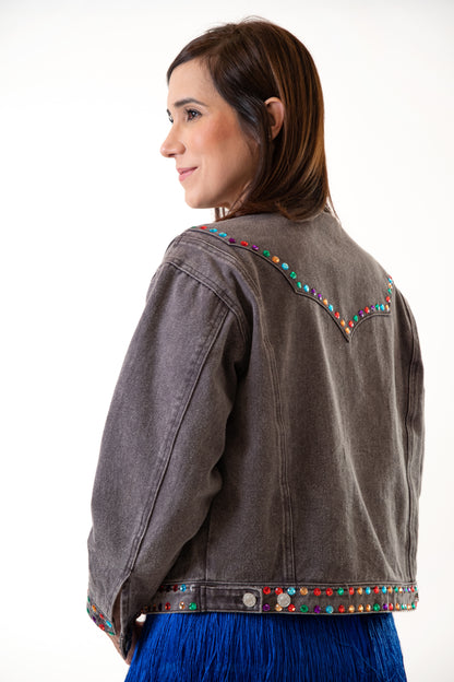 Black Denim Rhinestone Jacket