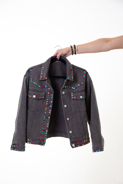 Black Denim Rhinestone Jacket